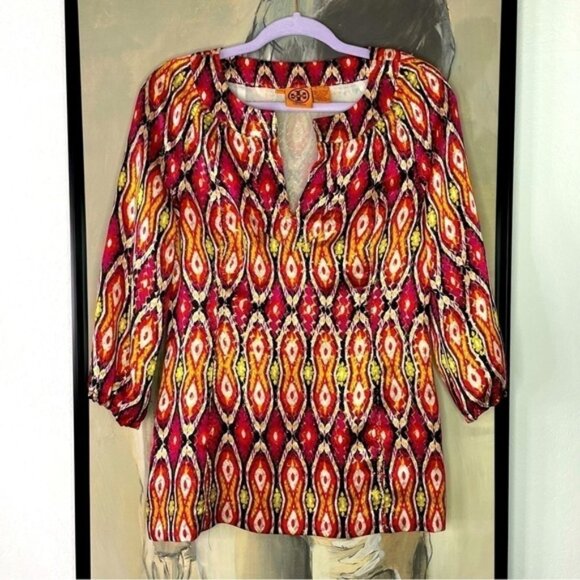 Tory Burch Metallic Pink & Orange Silk Tunic Top - Picture 1 of 6